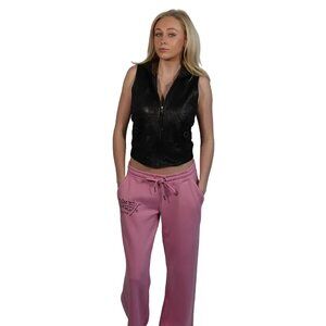 June Faux Leather Hooded Vest-XS